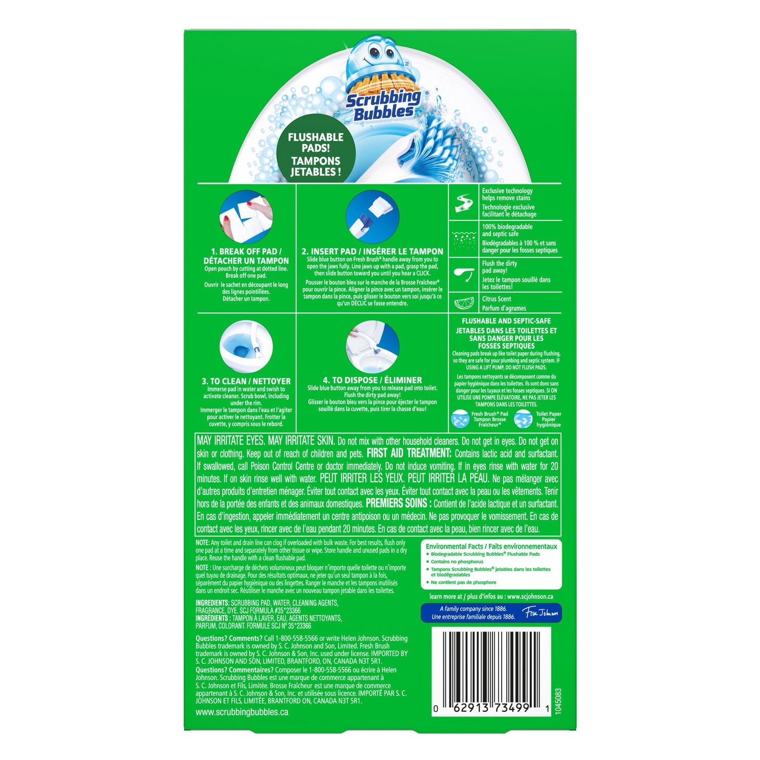 Scrubbing Bubbles® Fresh Brush Toilet Bowl Cleaner, Flushable Refills, Citrus Scent, 12 Brush Pads