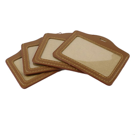 Unique Bargains 4 x Brown Faux Leather Business Office Bank ID Badge Card Holder