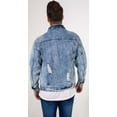 thumbnail image 5 of Men's Ripped Denim Trucker Jacket – Casual Long Sleeve Jean Coat, Blue L, 5 of 8