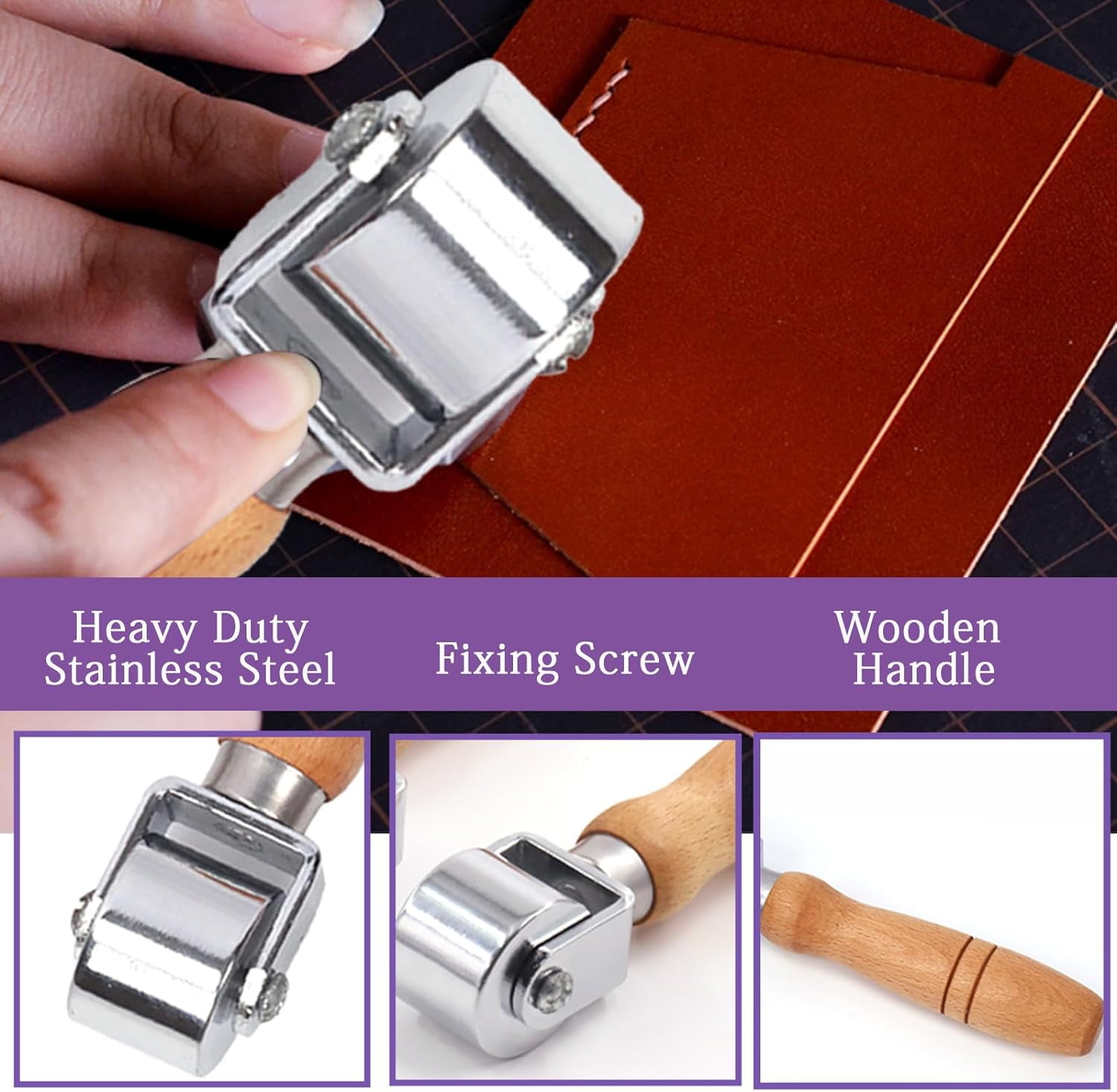 ABCISI 1Pcs 60mm Heavy Duty Leather Press Seam Roller Assortment Kit, Leather Press Laminating Roller Edge Roller Leather Edge Creaser and Smoother Platen Tool for Leather