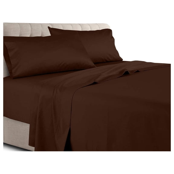 Solid 450-Thread-Count, 100-Percent Cotton Super Single Attached Waterbed Sheets Set, Chocolate Super Single Waterbed