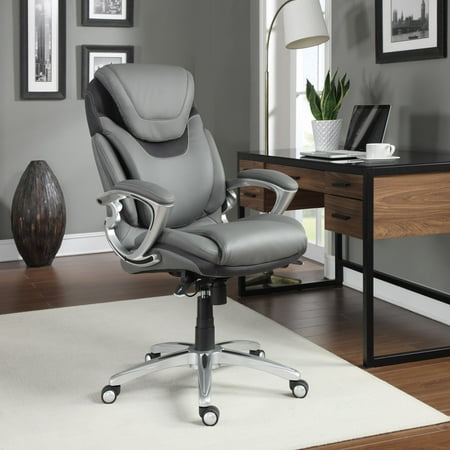 Serta AIR Health & Wellness Eco-friendly Bonded Leather Light Grey Executive Office Chair