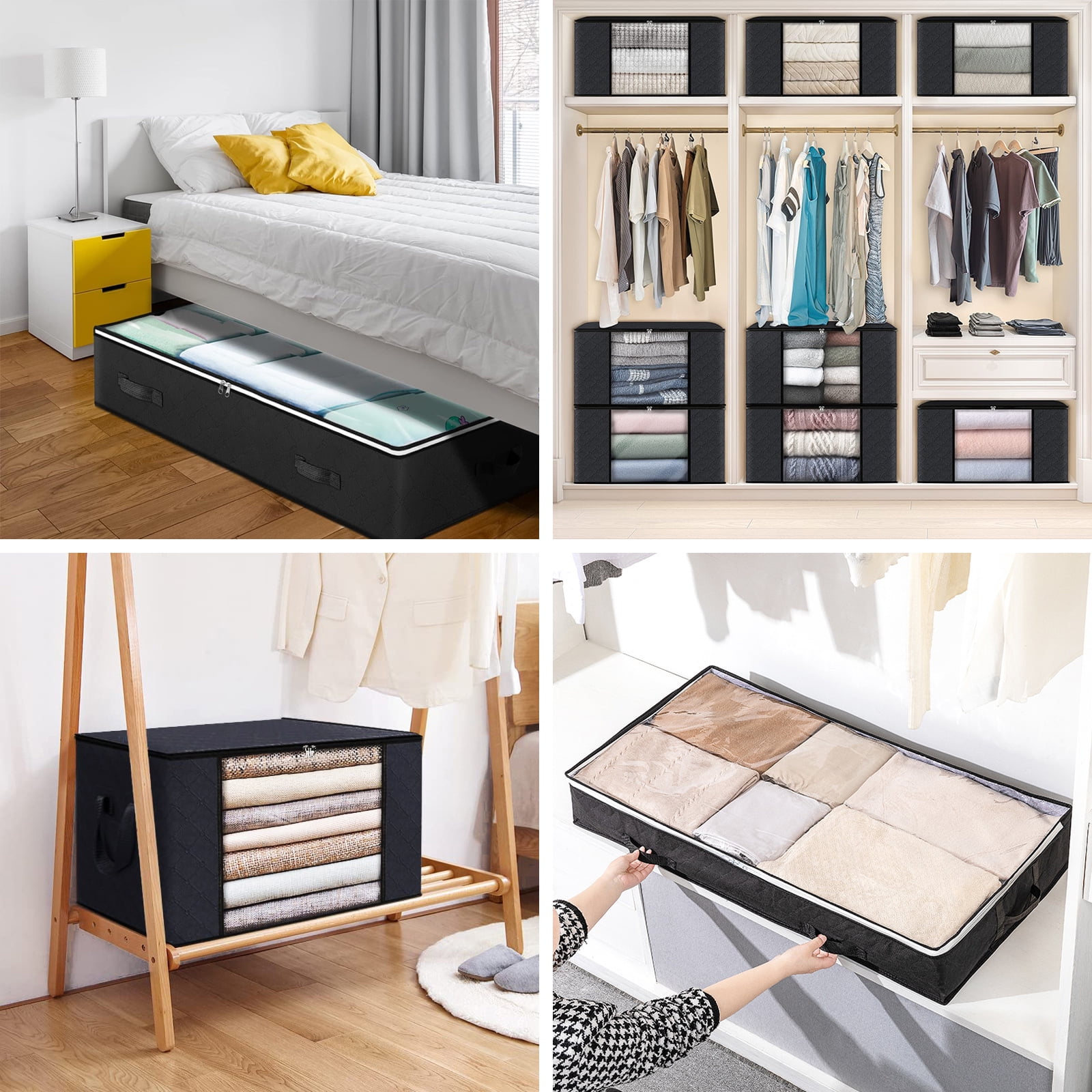 Lockways Large Under Bed Storage Containers,Clothes Closet Organizers with Clear Window,Underbed Storage Bags for Comforter,Blanket,Clothes,2 Pcs 75L + 2 Pcs 62L