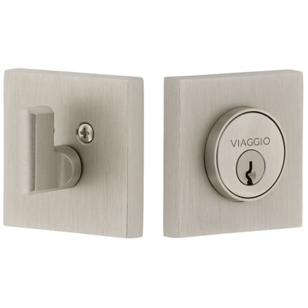 Viaggio 628421 Quadrato Solid Brass Square Backplate Single Cylinder Deadbolt - Nickel