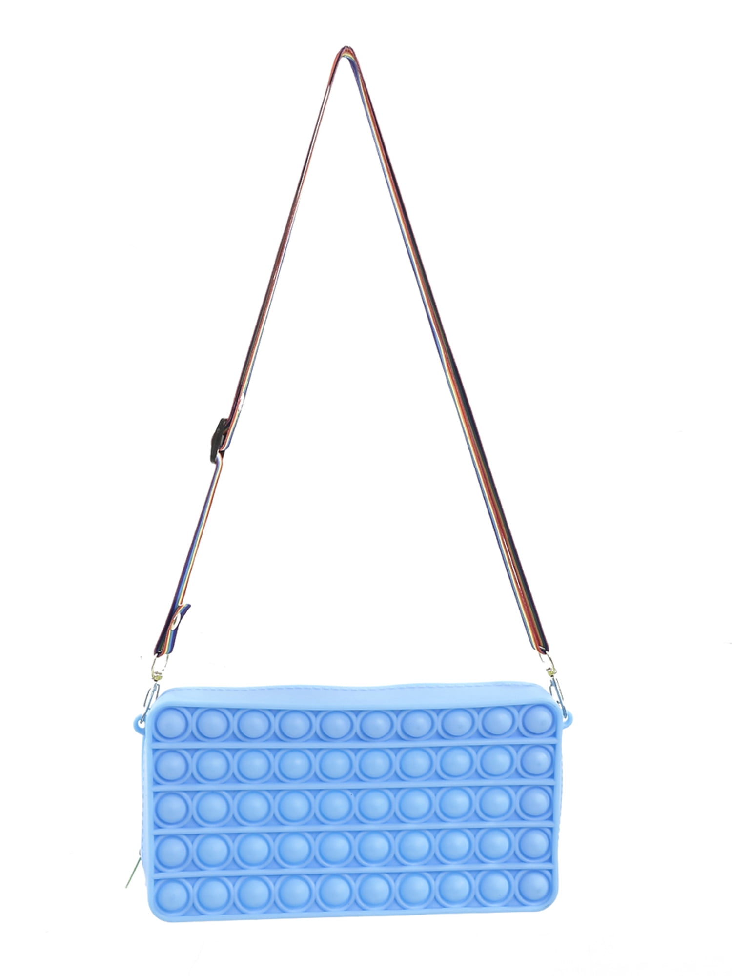 2 in 1 Bubble Purse Handbags Rainbow Silicone Sensory Toys Crossbody Bag with Adjustable Shoulder Strap & Zip Closure Strawberry Wallet for Grils Women Pop Shoulder Bag 