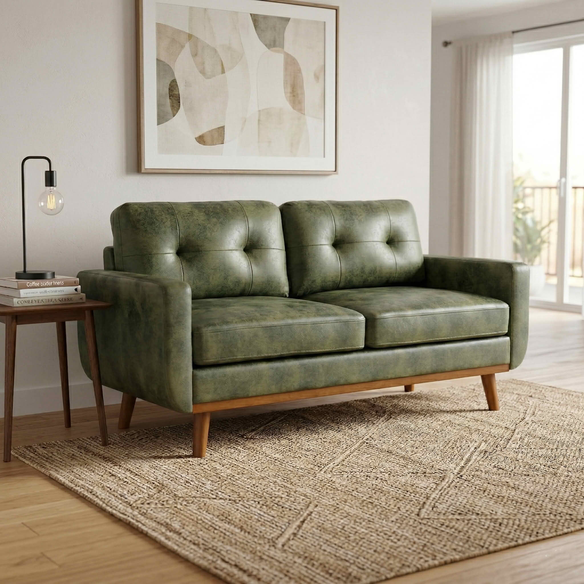 MAYEERTY 65" Modern Minimalist Two‑Seater Loveseat Sofa, Breathable Foil Fabric Upholstered Couch with Solid Wood Legs, Diamond Quilted Backrest for Living Room