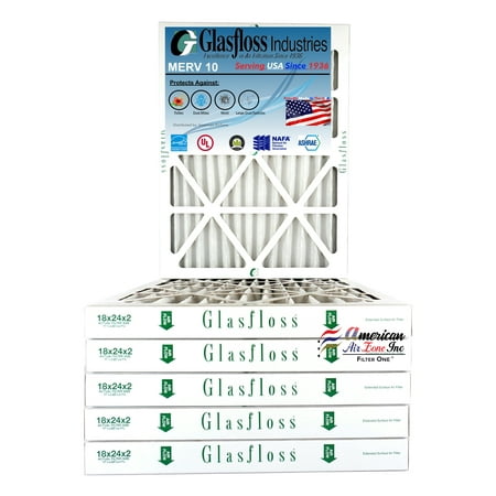 

Glasfloss Air Filter 18x24x2 - 2 MERV 10 - (Pack of 6) - Pleated AC or HVAC Air Filter - Furnace Air Filter - Home or Office - Made In The USA.