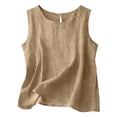 thumbnail image 3 of idosla Cotton Linen Tank Tops for Womens Comfy Lounge Wear Summer Sleeveless Crewneck Shirt Casual Blouse Loose Fit Cami (Khaki, S), 3 of 7