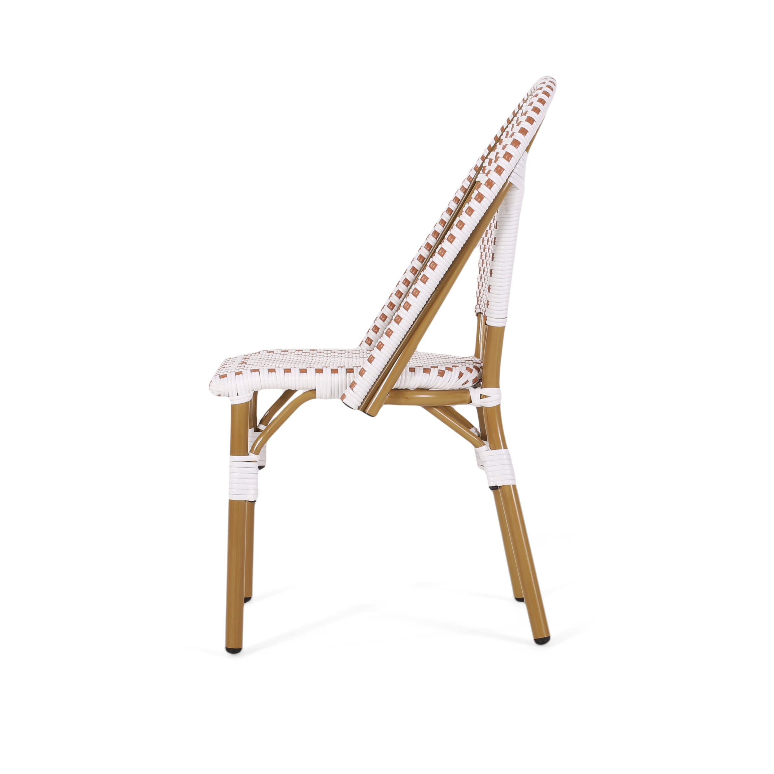 Mooney Wicker Outdoor French Bistro Chair, Set of 2, Rust Orange, White, and Bamboo Finish