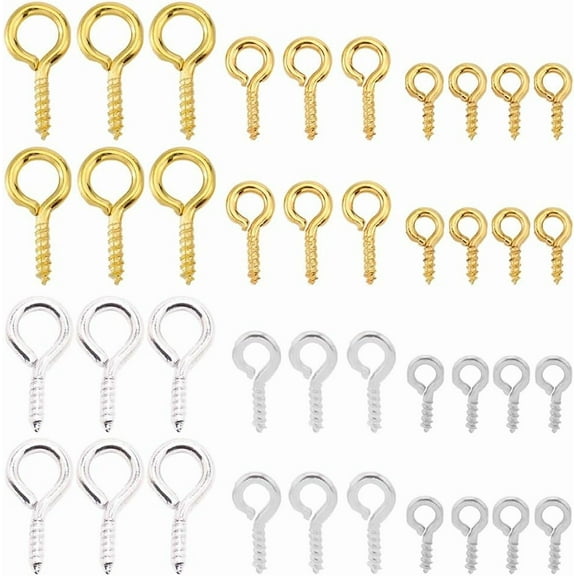 1 Box 600Pcs 6 Styles Small Eye Pins Screw Eye Hooks Bulk Iron Hypoallergenic Threaded Clasps Tiny Mini Peg Bails Silver Eyelet Hooks for Jewelry Making Supplies Half Drilled Beads DIY Craft for diy