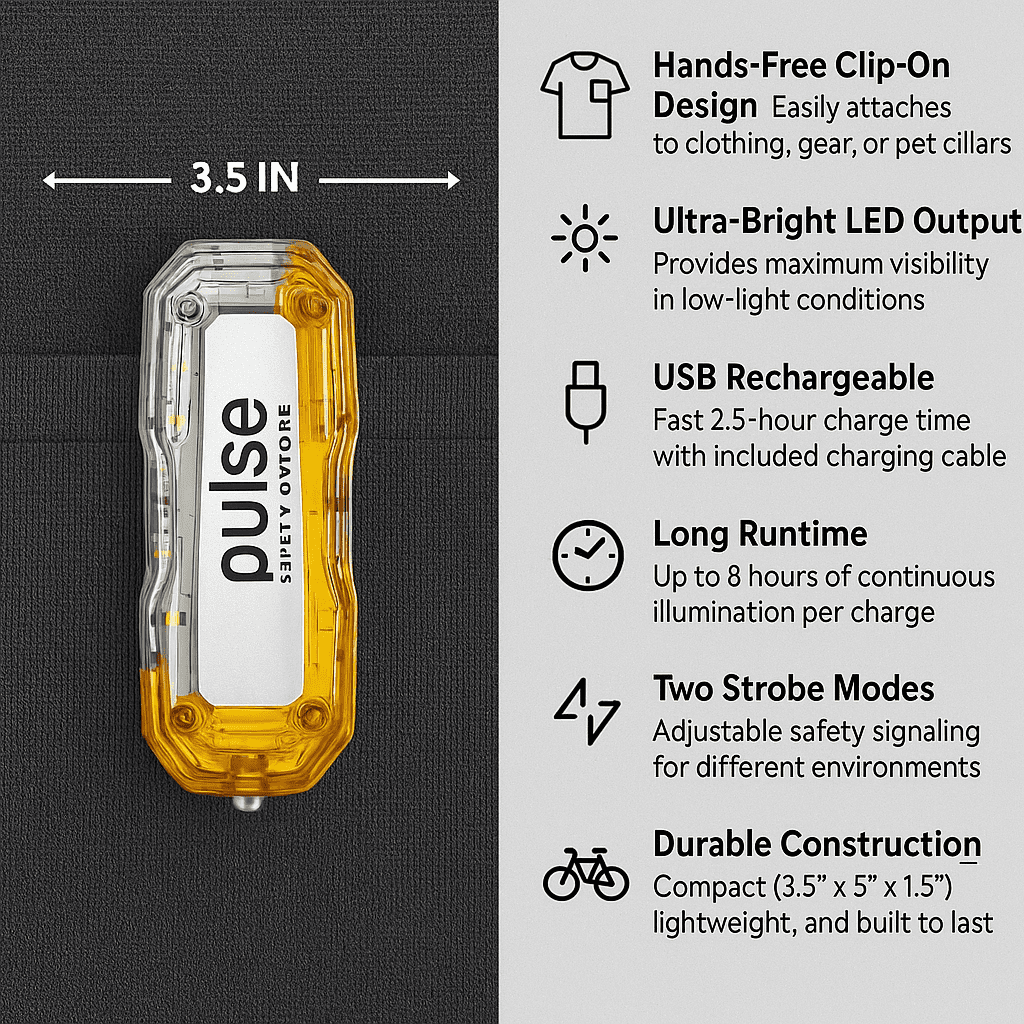Pulse USB Rechargeable LED Safety Strobe Light, Clip-On Personal Flashlight