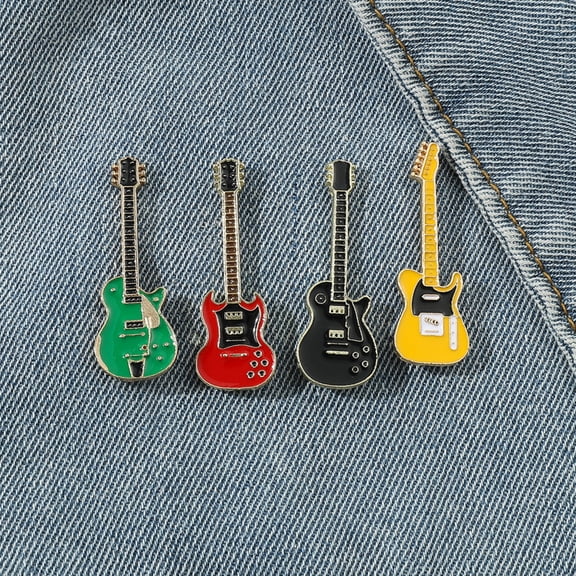 Vintage Electric Guitar Brooch Pin for Men Women, Retro Alloy Lapel Accessory, Fashion Music Instrument Decoration for Jacket Hat Backpack (1-Piece)