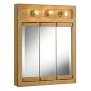 Design House 530592 Richland 3-Light Tri-View Wall Cabinet Mirror 24" Nutmeg Oak