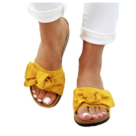 

Women Summer Bow Flatform Mule Sandals Slip On Sliders Open Toe Comfy Shoes