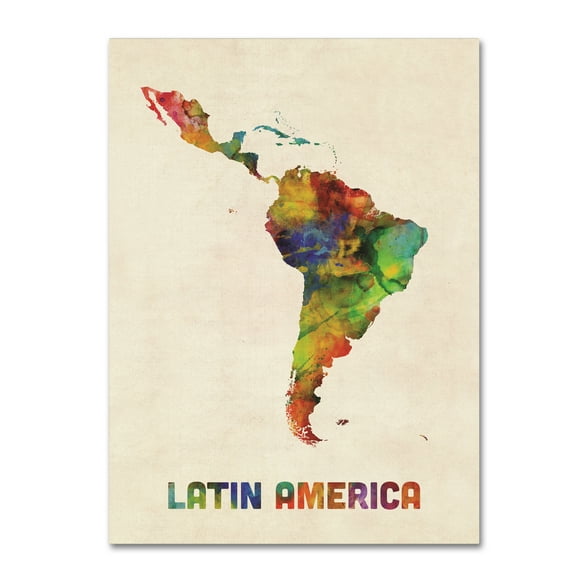 Michael Tompsett 'South America Watercolor Map' Canvas Art