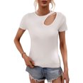 thumbnail image 1 of Camisa recortada de manga corta ajustada a la moda de color puro para mujer para uso diario Blanco XL, 1 of 8