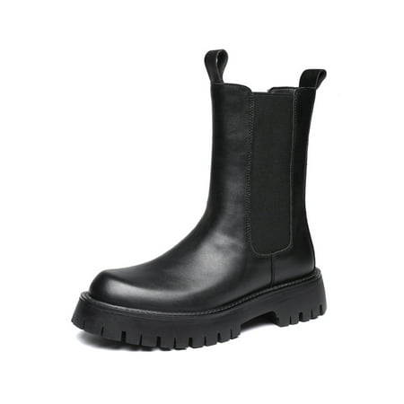 

Kesitin Mens Elastic Boots Waterproof Chelsea Boot Pull On Work Shoes Comfort Anti Slip Office Mid Calf Black 7