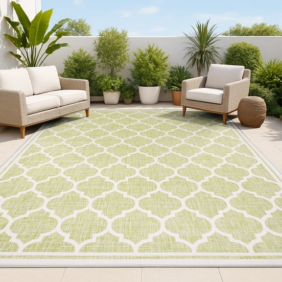 JONATHAN Y SANTA MONICA 3 x 5 Area Rug, Trebol Moroccan Trellis Textured Weave - Green/Cream, SMB109G-3