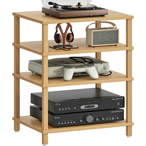 4-Tier Media Stand/TV Shelf/Audio Cabinet and Media Towers, Modern Stereo Cabine,Game Console Shelf,Wooden TV Stand,Multifunctional Entertainment Center - Brown