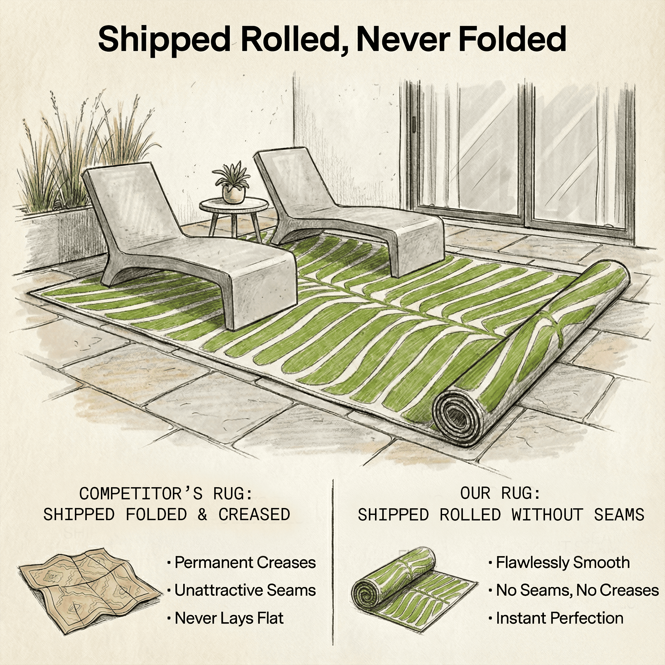 Fab Habitat Outdoor Rug - Waterproof, Fade Resistant, Crease-Free - Premium Recycled Plastic - Tropical Leaf Botanical - Patio Porch Balcony Deck - Hilo - Green - 8 x 10 ft