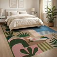 thumbnail image 3 of ODIKA 8'x10' Washable Area Rug Green Pink Pastel and Geometric Modern Abstract Design with Botanical Motifs for King Size Bedroom Under Bed, Master Suite, Non-Shedding, Easy Care, 3 of 7