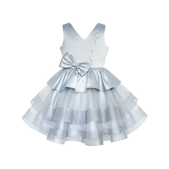 Girls Dress Gray Lustrous Satin Rhinestone Birthday Party 6 Years