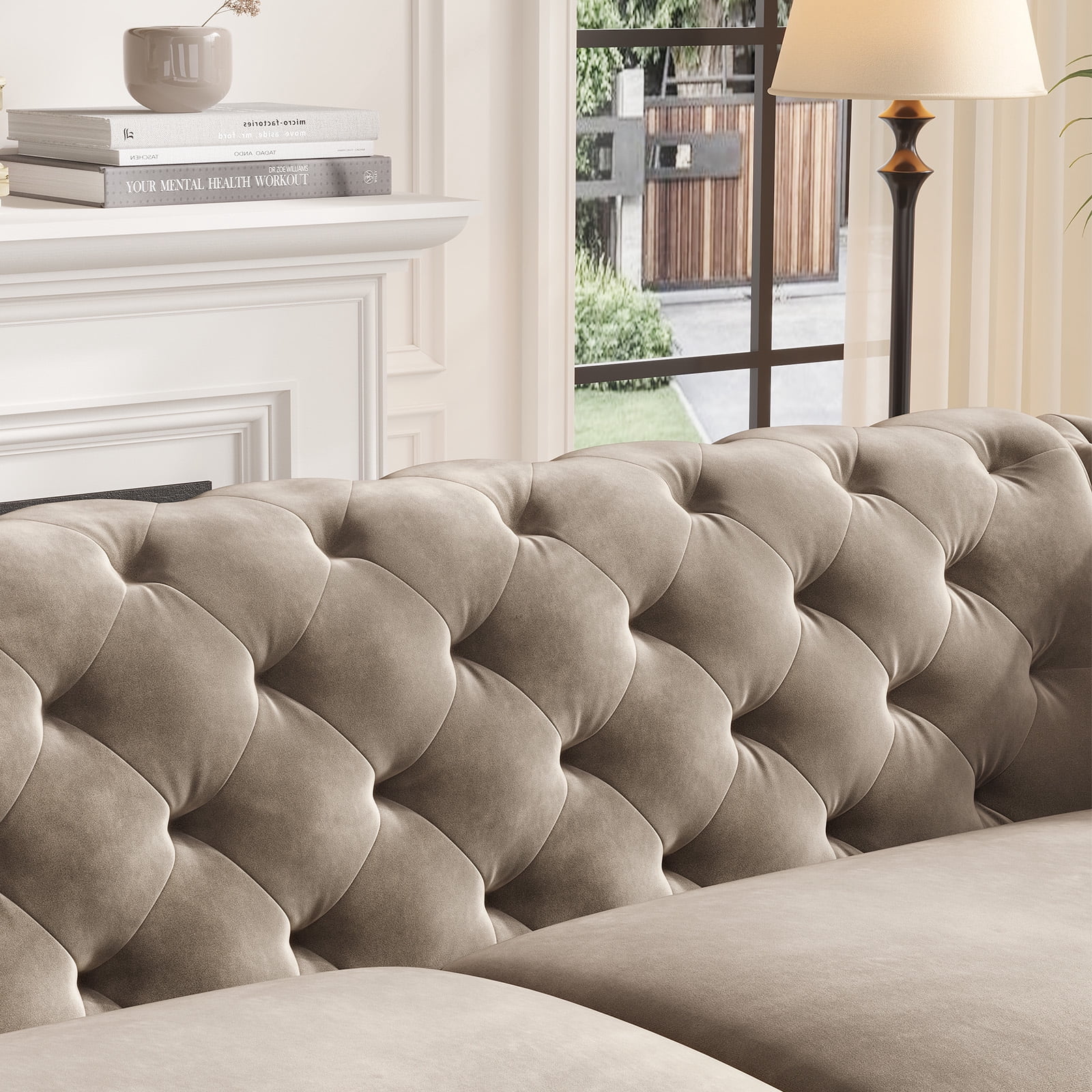 COPIAE 82 Inch Chesterfield loveseat Sofa,Tuxedo Arms Modern Couch Sturdy and Easy Installation, Small Sofa for Living Room Bedroom Office and Apartment,Velvet Fabric Brown