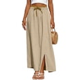 thumbnail image 2 of Women's Cotton Linen Midi Skirt Casual A Line Flowy Swing Elastic High Waist Midi Skirts Casual Beach Party Skirt Khaki L, 2 of 5