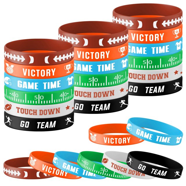 Lesnala 48 Piezas Pulseras de Silicona de fútbol Pulseras de Rugby para niños y Adultos Suministros para Fiestas temáticas de Deportes motivacionales Recompensas en el Aula 6 Estilos