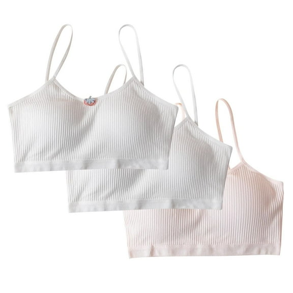 CYRBOKO Sports Bars for Girls, Soft Comfortable Cotton 3-Pack Breathable Seamless Bralettes Pink Size 7-13 T
