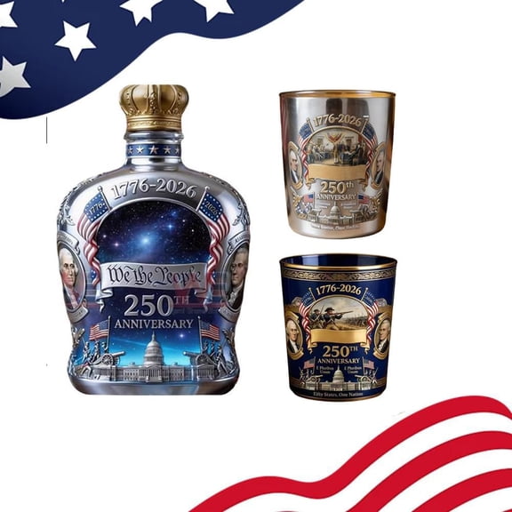 Esterze U.S. 250th Anniversary Commemorative Glass Bottle, America “We The People” Heritage Decanter, Patriotic 250th Anniversary Collectible for Beverage or Display