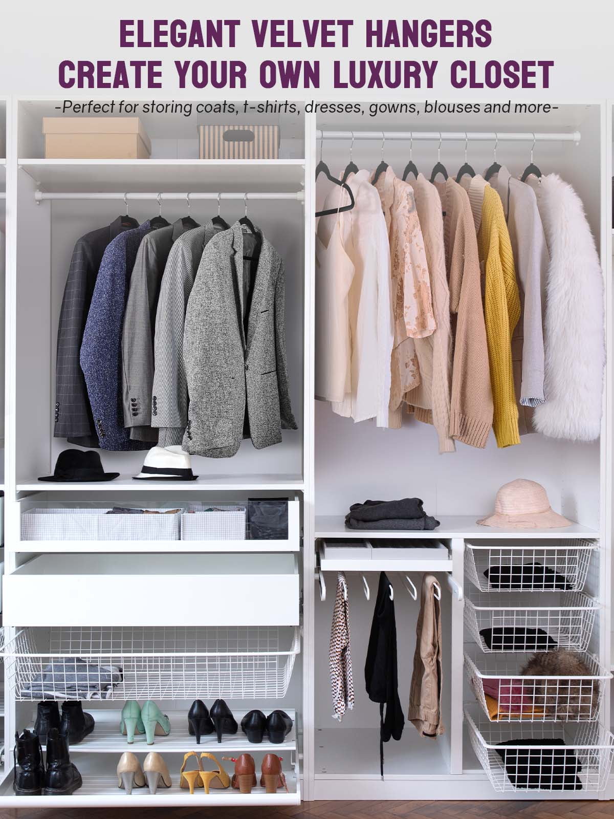 Cozymood Black Velvet Hangers 60 Pack, Premium Clothes Hangers Non-Slip Felt Hangers, Sturdy Black Hangers Heavy Duty Coat Hangers, Durable Suit Hangers for Space Saving,