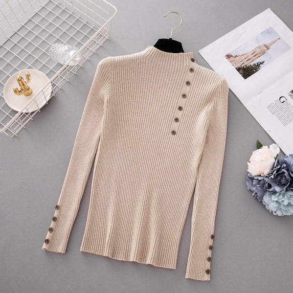 Womens Neck Long Sleeve Knit Sweater Turtleneck Sweater Bottoming Shirt Slim Long-Sleeved