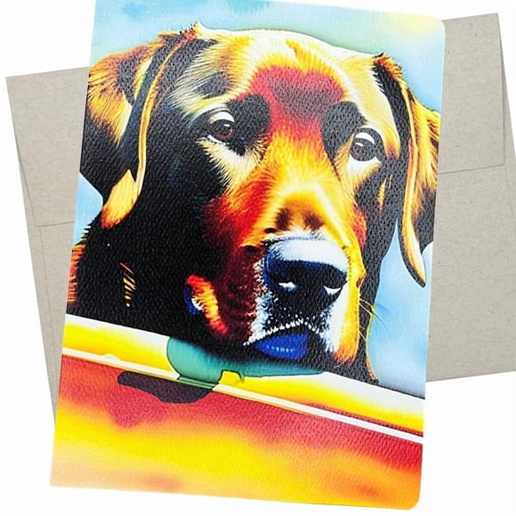 Chocolate Lab Greeting Card with Envelope (5X7 Inches and Blank Inside for All Occasions) Chocolate Labrador Retriever on card for Birthday, Anniversary, or Thinking of You - 304