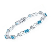 Gem Stone King 925 Sterling Silver Swiss Blue Topaz and Diamond Greek Vine Tennis Bracelet for Women (5.08 Cttw, Gemstone Birthstone, 7 inch)