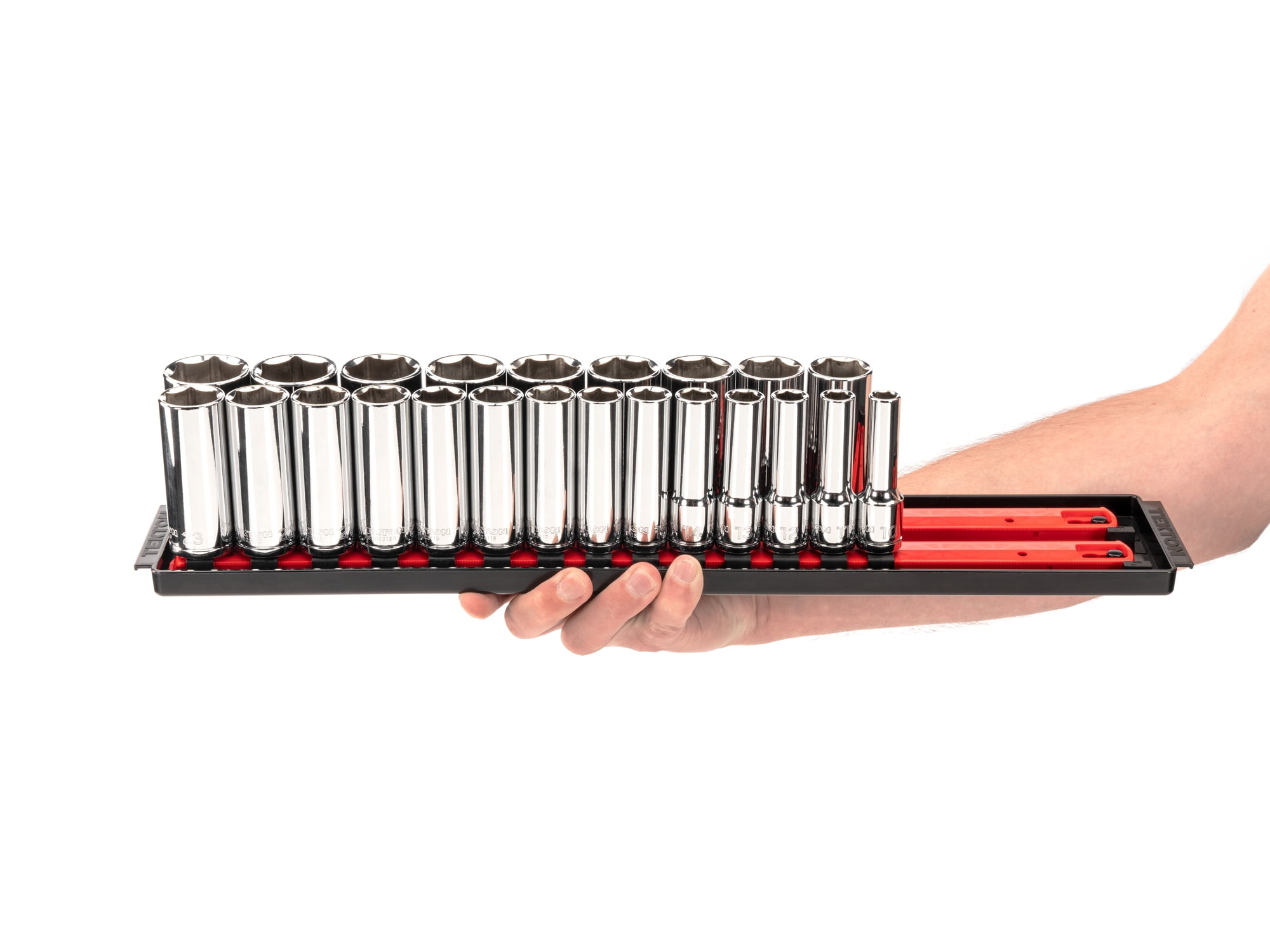 TEKTON 6-Kant Steckschlüsselsatz 1/2 Zoll – 46-teilig Mit Schiene – Metrisch 10-32 Mm – SHD92207