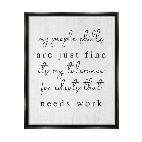 Stupell Industries Sassy People Skills Phrase Inspirational Painting Black Floater Framed Canvas Art Print Wall Art, 17 x 21
