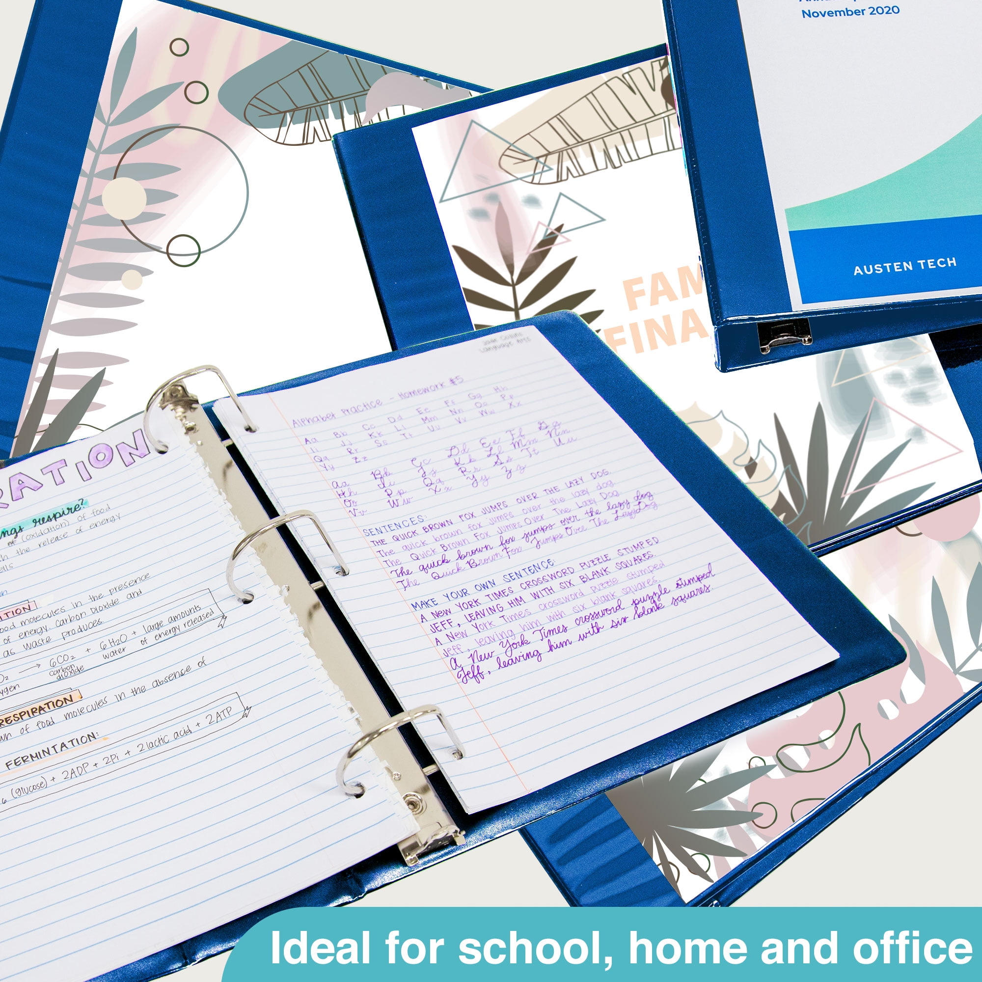 BAZIC 3 Ring Binder 2" View Binders Slant D Ring Blue, Hold 500 Sheets, 2-Count