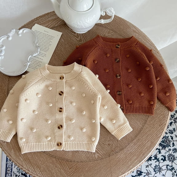 Godderr Baby Newborn Cute Knit Sweater Knitwear Fall Winter Cardigan Sweater with Handed Pompom 1-24M Long Sleeve Knit Sweater Coats Jackets for Girls