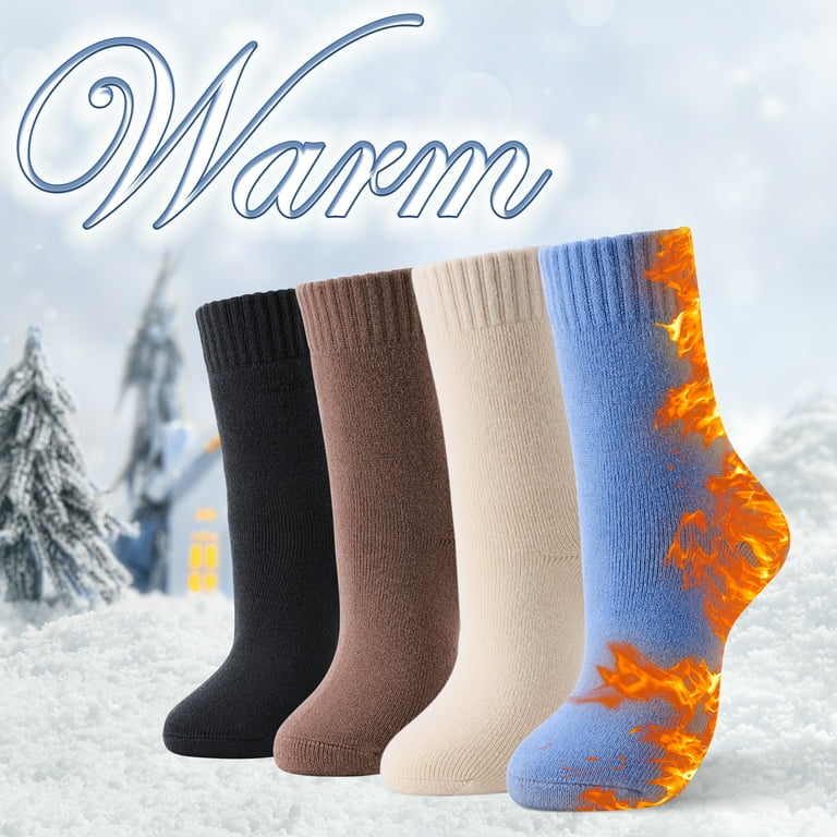 4 Pairs Thick Thermal Heated Socks for Women Extreme Cold Weather Winter Warm Socks Soft Cozy Crew Socks with Gifts Box