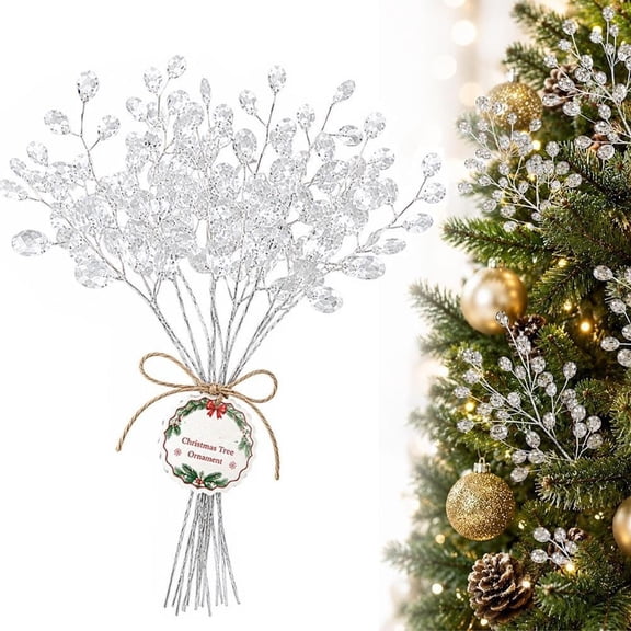 Crystal Berry Stems for Christmas Tree, 100 Pack Clear Acrylic Berry Picks, Sparkly Winter Branches for Wreaths Garlands and Centerpieces