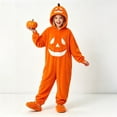 thumbnail image 5 of Kids Halloween Pumpkin Jumpsuit Warm Long Sleeve Hooded Loungewear Outfit Fuzzy Fleece Comfy Jumpsuit with Pockets Orange 4-5 Years, 5 of 7
