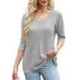 thumbnail image 6 of Miluxas Womens Sweaters V Neck 3/4 Sleeve Shirts Dressy Casual Blouses Loose Fit Tunic Tops Fall Gray S(S), 6 of 8