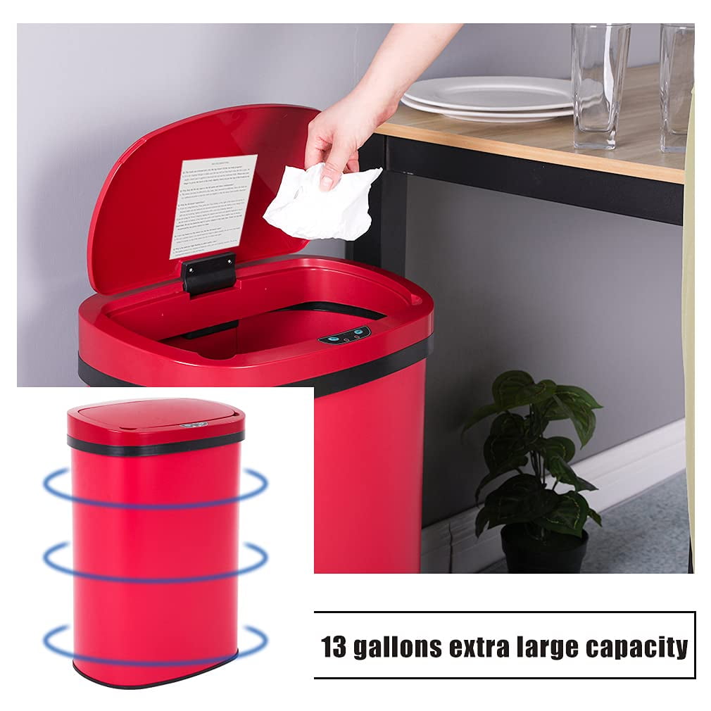 FDW 13 gal Stainless Steel Touchless Motion Sensor Automatic Trash Can Red