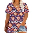 thumbnail image 2 of yoeyez Trendy Tops for Womens, Womens Plus Size Short Sleeve Blouse V Neck Casual Loose Tops Vintage Fashion Print T-Shrits Trendy Going Out Blouses on Sale Purple 2XL, 2 of 5