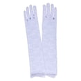 thumbnail image 3 of Ljudmp Women's Long Floral Lace Gloves Sheer Tulle Mesh Elbow Length Wedding Bridal Opera Tea Party Full‑finger Gloves Ruffle Cuff Mittens White, 3 of 4