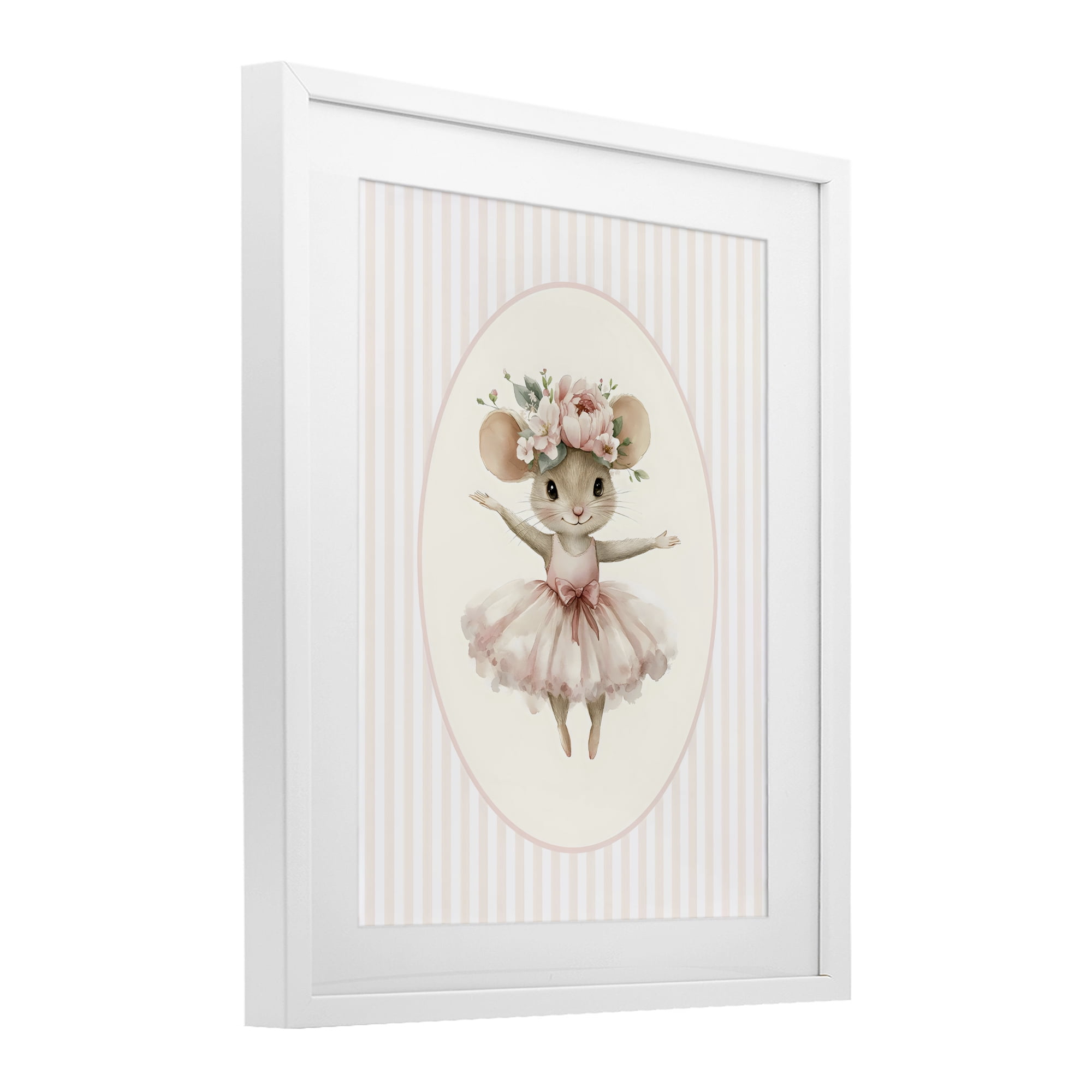 Stupell Industries Nursery Ballerina Mouse Striped White Framed Print Under Glass, design by LSR Design Studio