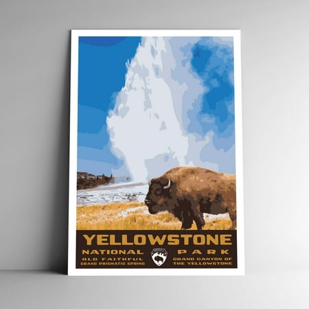 Yellowstone National Park Vintage Travel Poster / Postcard WPA Style Retro Old Faithful