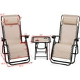 thumbnail image 2 of Gymax 3PC Zero Gravity Reclining Lounge Chairs Pillows Table Portable Folding Beige, 2 of 10