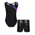 thumbnail image 2 of iixpin Kids Girls 2 Piece Gymnastics Outfits Sleeveless Printed Ballet Dance Leotard with Metallic Shorts Set Purple 6, 2 of 5